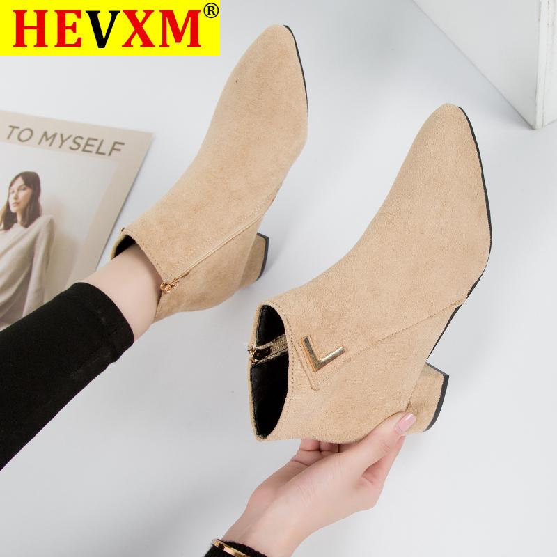

Fashion Women Boots Casual Leather Low High Heels Spring Shoes Woman Pointed Toe Rubber Ankle Boots Black Red Zapatos Mujer, Beige (suede)