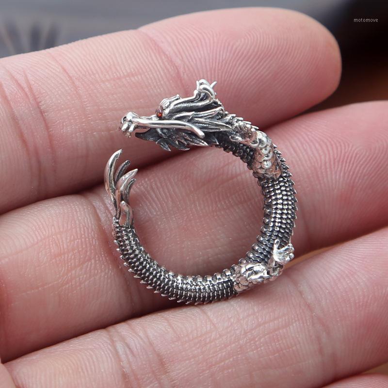 

FNJ Dragon Ring 925 Silver Jewelry New Fashion Red Zircon S925 Sterling Silver Rings for Women Adjustable Size 6-8 bague1