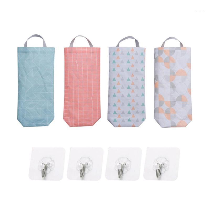 

Storage Bags 4Pcs/set Wall-mounted Bag Oxford Cloth Plastic Grocery Holder Dispenser Kitchen Organizer Home Hanging