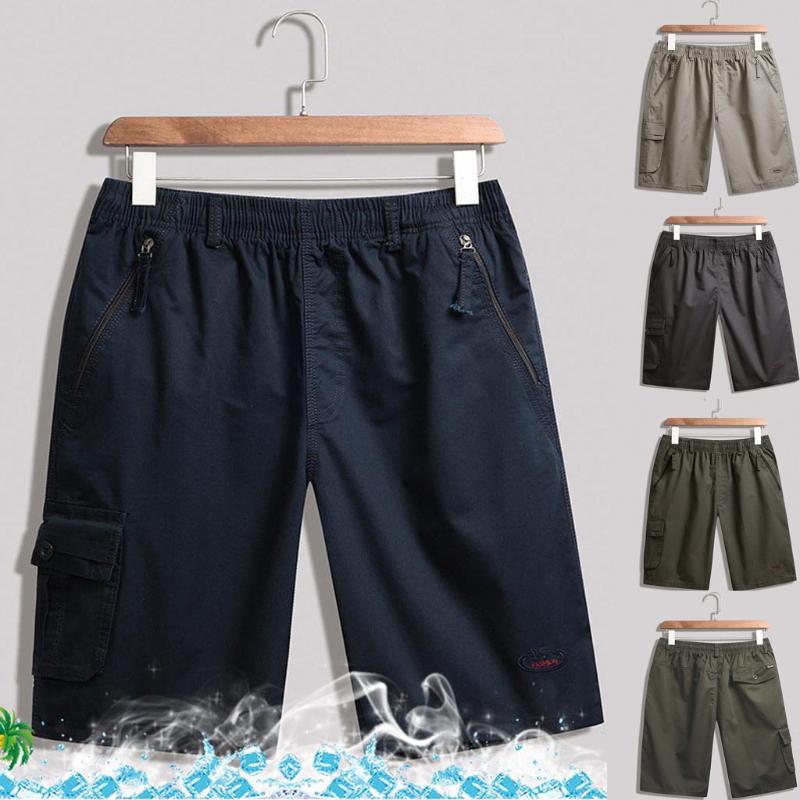

Fashion Men's Solid Color Zipper Beach Pocket Fitness Sport Casual Shorts Pants Shorts Men Cool Summer Hot Sale Short Pants, Gray