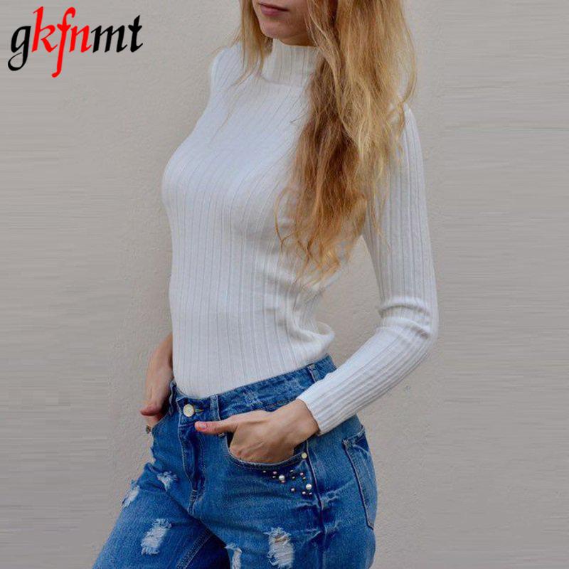 

gkfnmt Women Pullover And Sweater 2020 New Spring Winter White Turtleneck Tops Women Knitted Long Sleeve Shirt Female Clothing