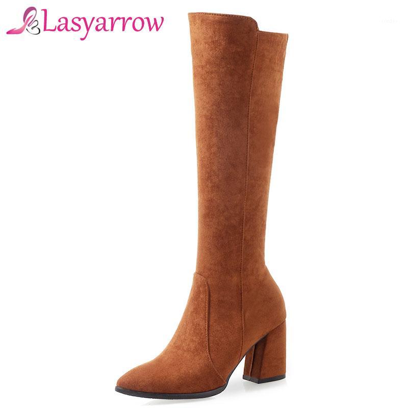 

Lasyarrow2 018 Winter Casual Women Knee High Boots Knight Black Boots Thick High Heels Zipper Shoes Woman Pointed Ladies Shoes1