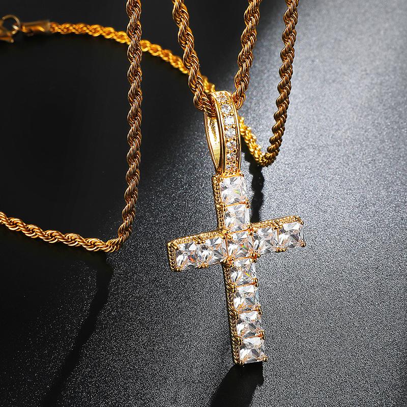 

Chokers US7 Cross Pendant Necklace For Men Women Zircon Micro Gold Silver Color CZ Hip Hop Jewelry Gift