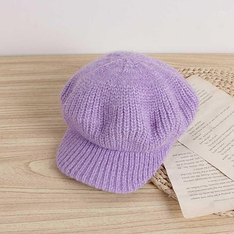 

Korean version of the simple style chenille children's knitted beret autumn and winter baby painter hat tide cap octagonal hat1