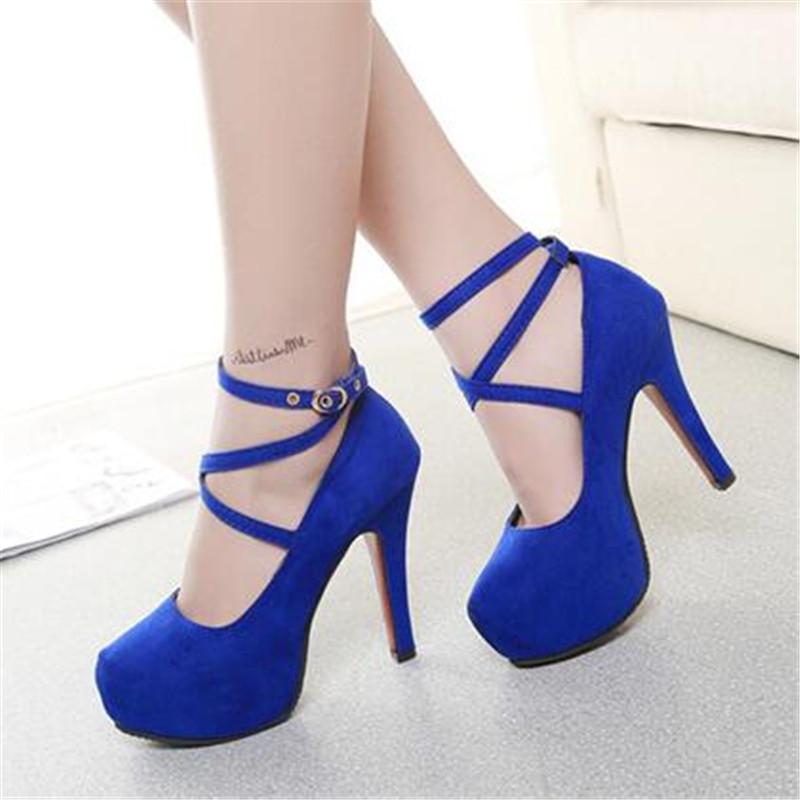 

Big Size 34-42 Woman Pumps Cross-tied Ankle Strap Wedding Party Shoes Platform dress Women Shoes High Heels Suede ladies, Black