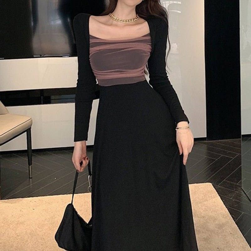 

2021 New Retro-balck Female Fall Long Fashion Crocheted Womanly Fine Dress Dressed Party Dres FYE0, Beige