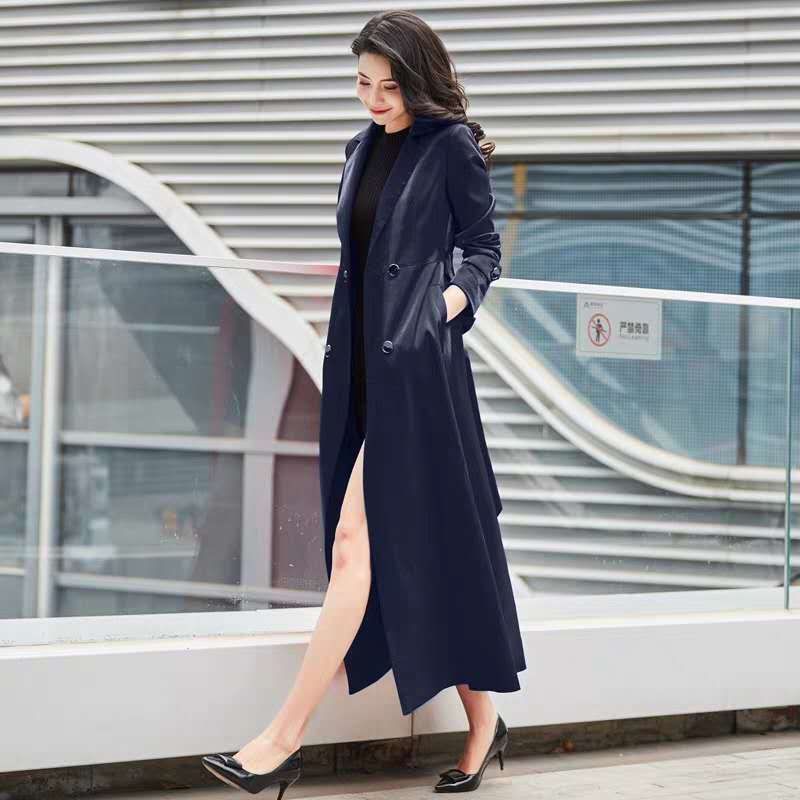 

Autumn New 2020 Occasional Women' Trench Coat Outwear Loose Clothes Oversize Breasted Dobro Vintage 22a6, Navy blue