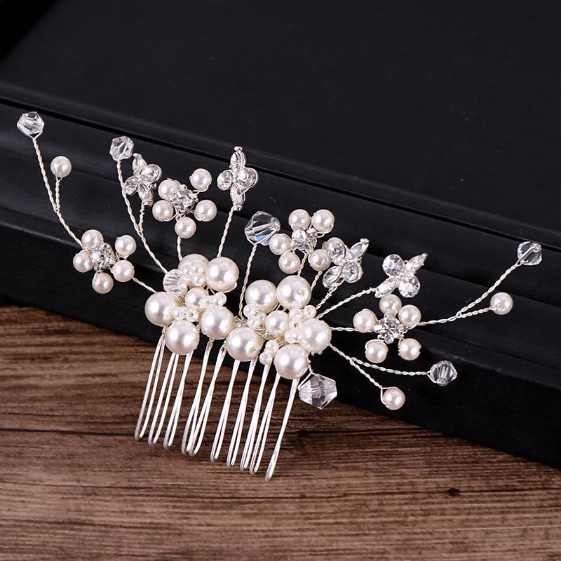 

Silver Color Alloy Crystal Hair Combs Wedding Hair Jewelry Accessories Pearl Head Decoration Elegant Women Bridal Ornament