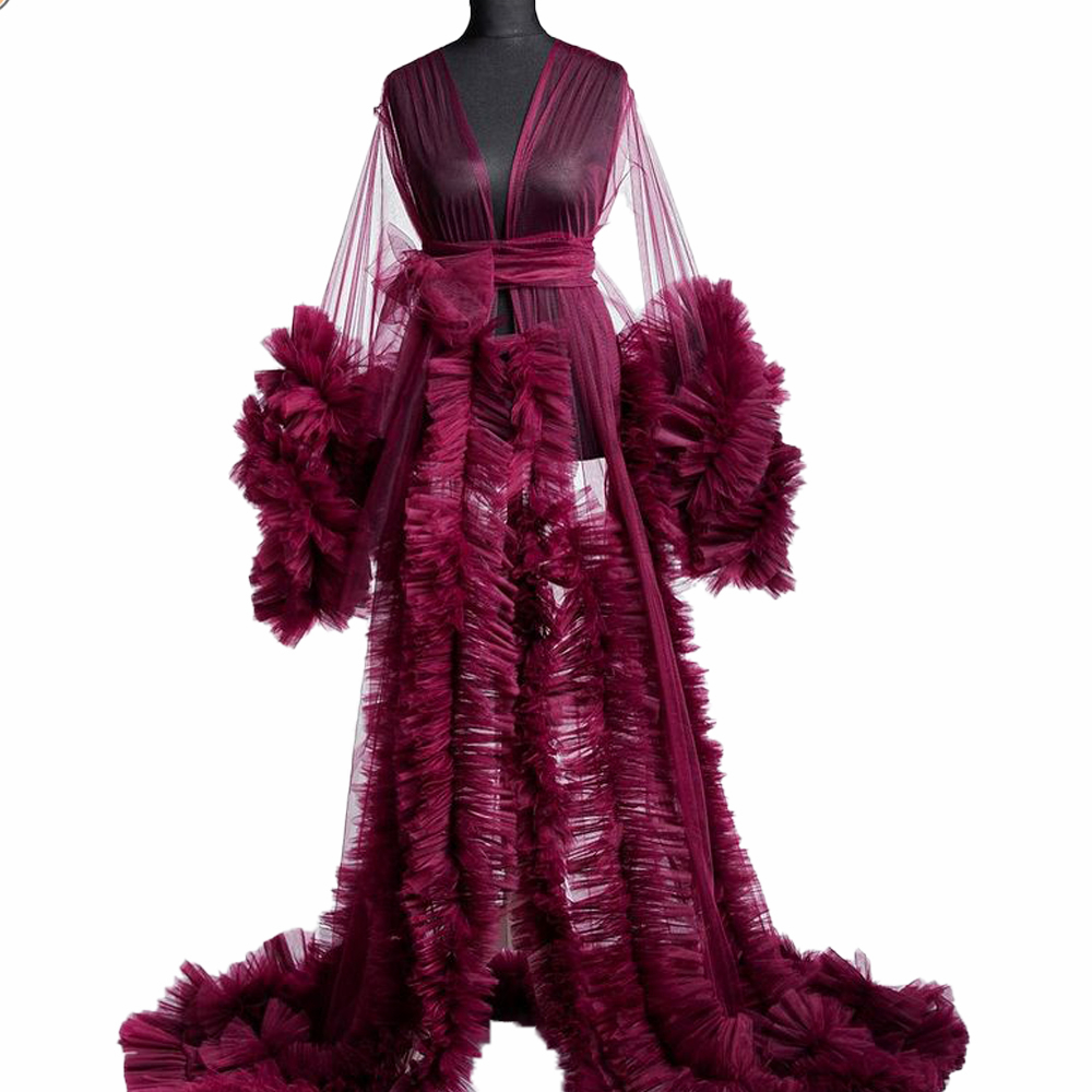 Maternity Evening Dresses Custom Made Photoshoot or Babyshower Maternity Dress Long Sleeves Sexy High Split Ruffle Prom Party Dress