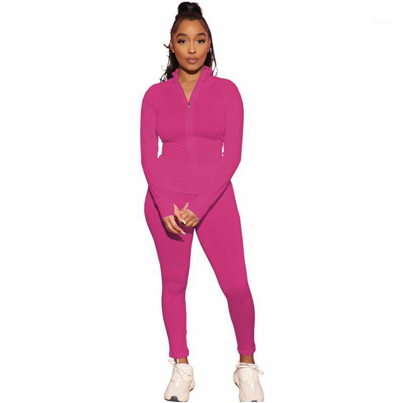 

2020 Women 2pcs Seamless Yoga Set Fashion Solid Full Sleeve Zip Workout Clothes Two-Piece Set Leggings Fitness Sports Wear1, Black