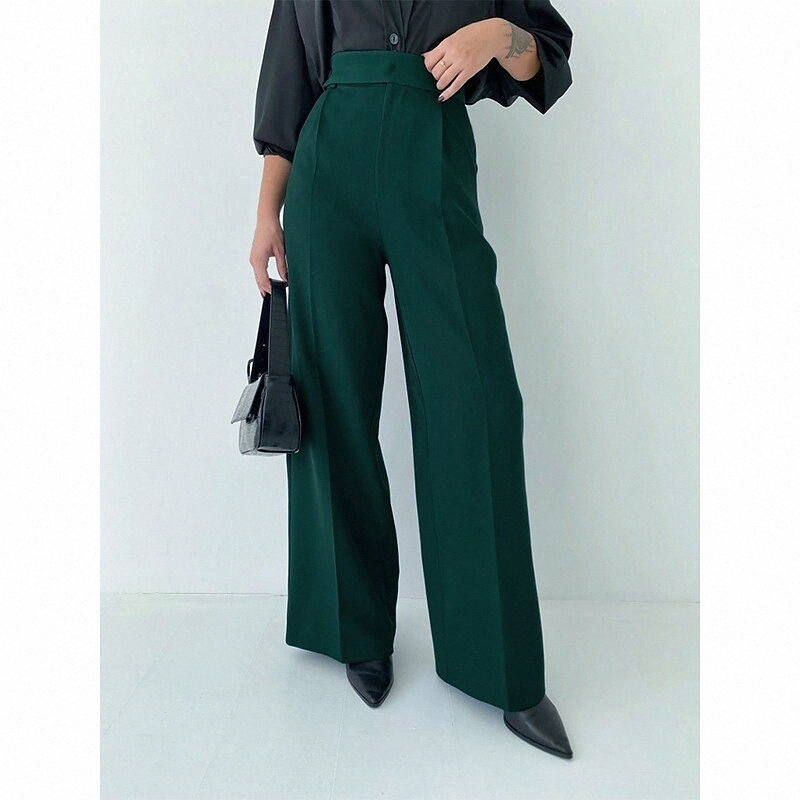

women's Fashion Dress Pants Culottes Wide Leg Wide Leg Full Length Pants Daily Work Micro-elastic Plain Comfort Mid Waist Green Black Brown S M L r30T#