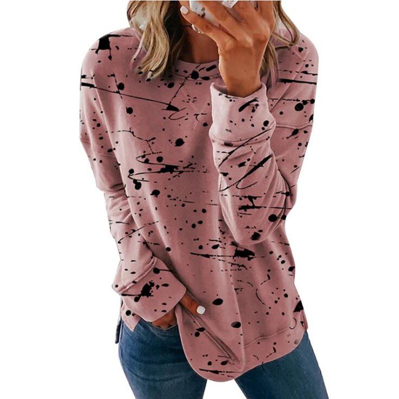 

Autumn New Arrival Fashion Loose Casual Splash Ink Print Long-Sleeved Round Neck ladies Shirts Feminino Top Feminino Top, Beige