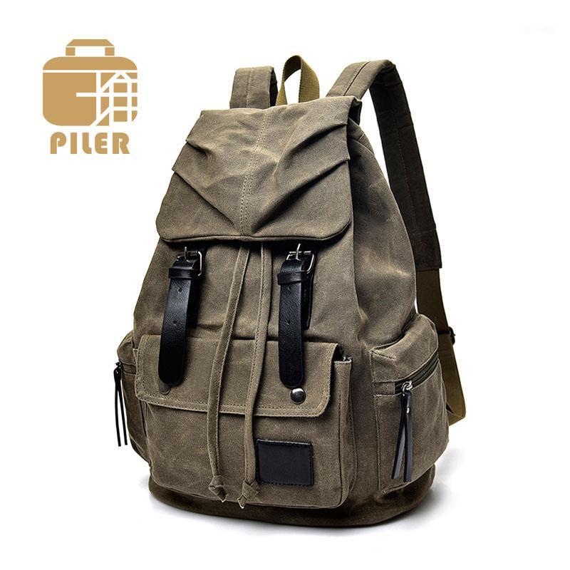 

Piler Travel Backpacks Large Capacity Bag Canvas Men Backpack Vintage Travel Bag Solid Drawstring Unisex Backpack Pack1, Brown
