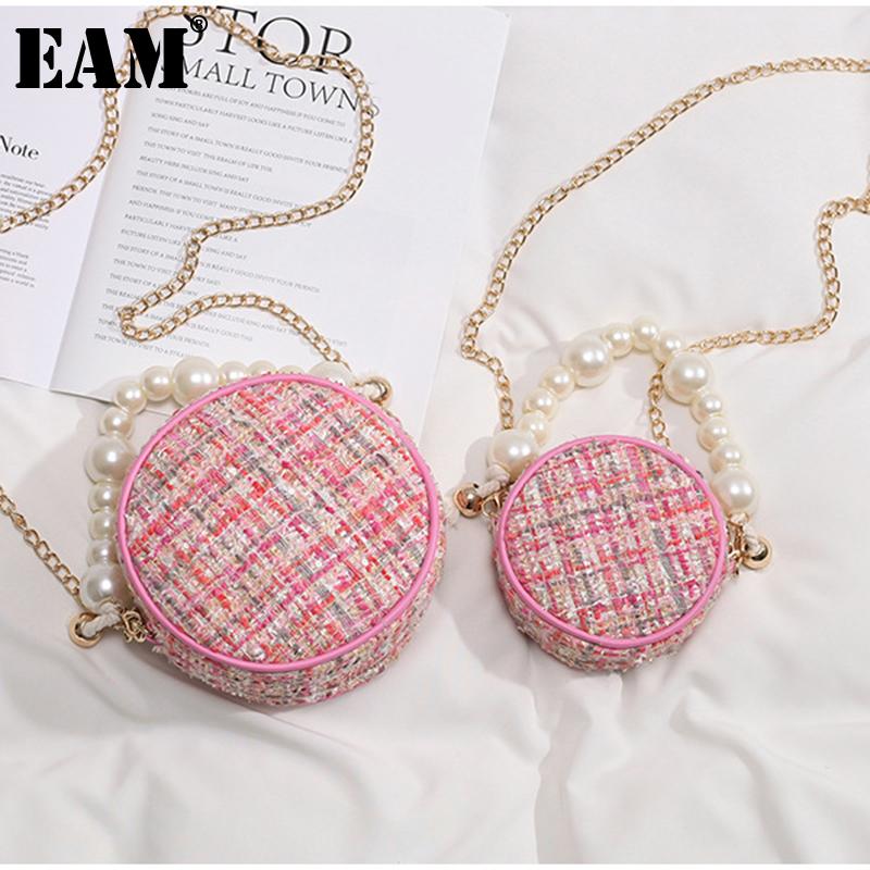 

[EAM] Women New Mini Circular Ladies Woolen Chain Bag Personality All-match Crossbody Shoulder Bag Fashion Tide 2021 18A1095, Large pink color