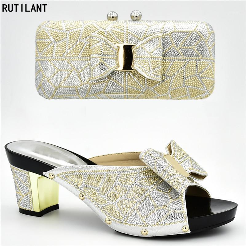 

Latest Design Italian Shoes and Bags Set Decorated with Rhinestone Nigerian Shoes and Matching Bag African Women High Heel1, Black