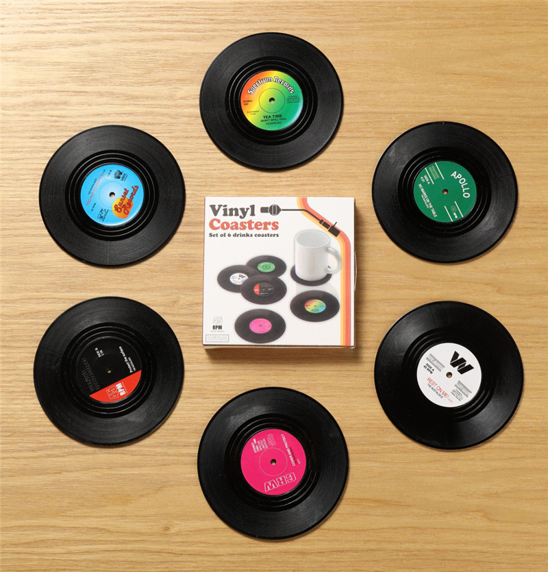 

Mats Pads Coaster Vintage CD Vinyl Records Mats Table Decoration Accessories 6pcs Coffee Tea Coaster Wholesale