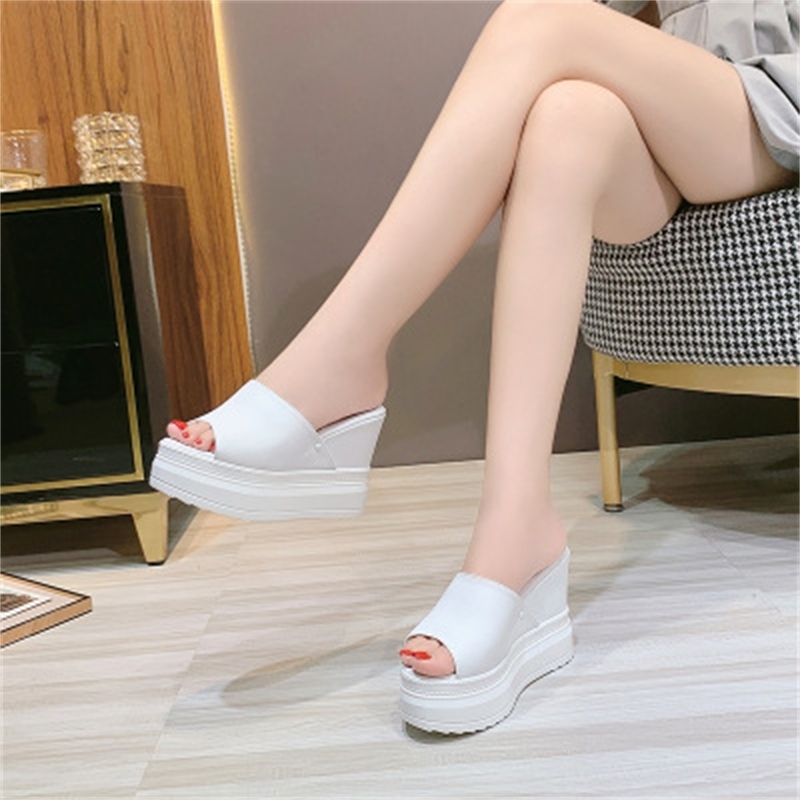 

2020 11cm High-heeled of the 2020 Women See Soft, Comfortable Thick and Versatile Background Increased Inclination Women's Slippers Edw0, Black