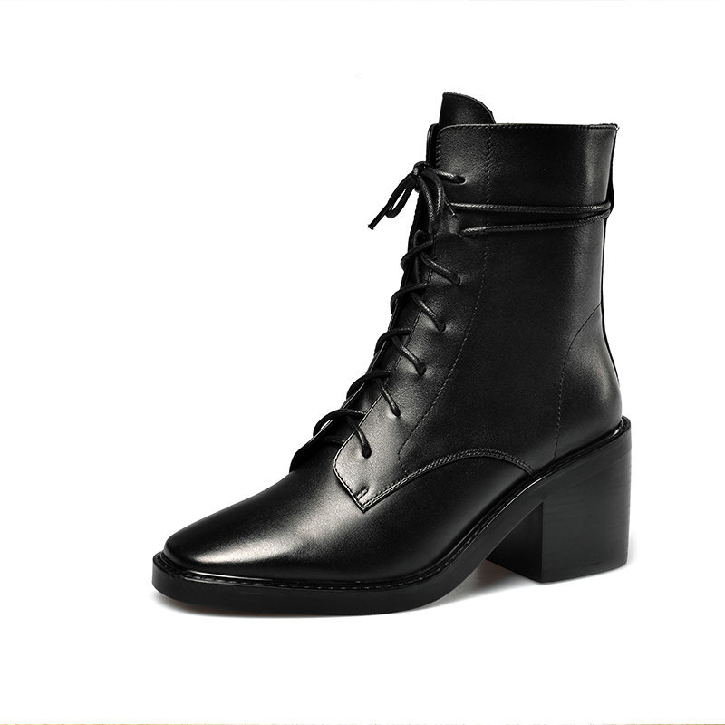 

2021 New Punk Motorcycle Party Night Club Shoes Woman Chunky Heels Genuine Leather Women Ankle Boots 0t8q, Black