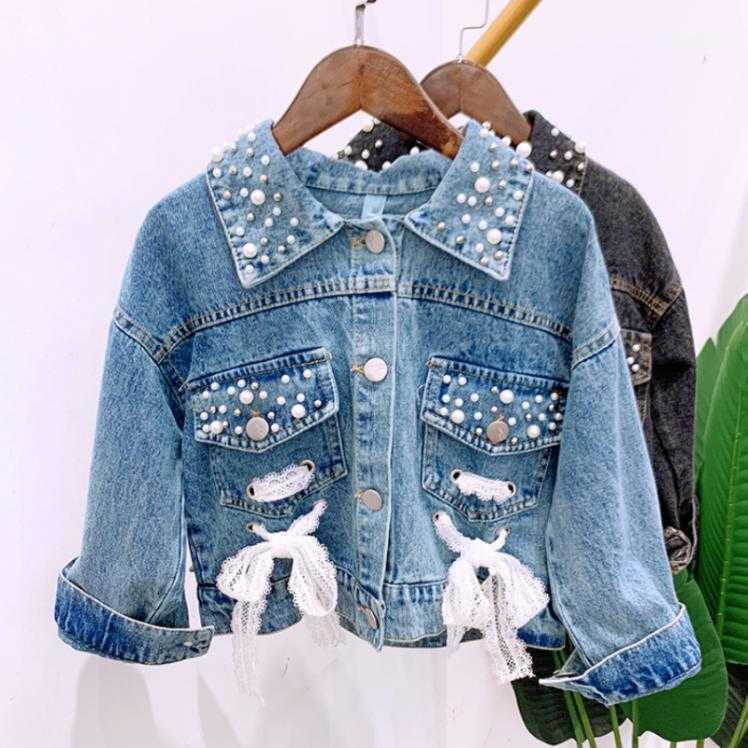 

Baby Girl Denim Jackets Children 2020 Autumn New Big Girls Beading Casual Jackets Toddler Outwear Kids Cowboy Coats1, Black