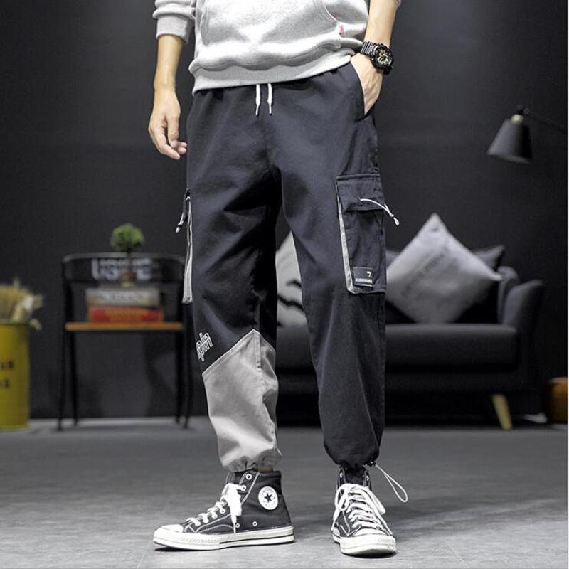 

MKASS Autumn New Men's Slim Fit British Oversize Contrast Men Corset Overalls Men's Big Pocket Pants, Black