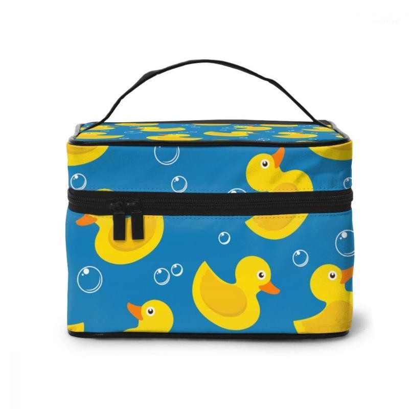 

High Capacity Makeup Bag Travel Cosmetic Bag Yellow Rubber Duck And Bubbles Beauty1, One color