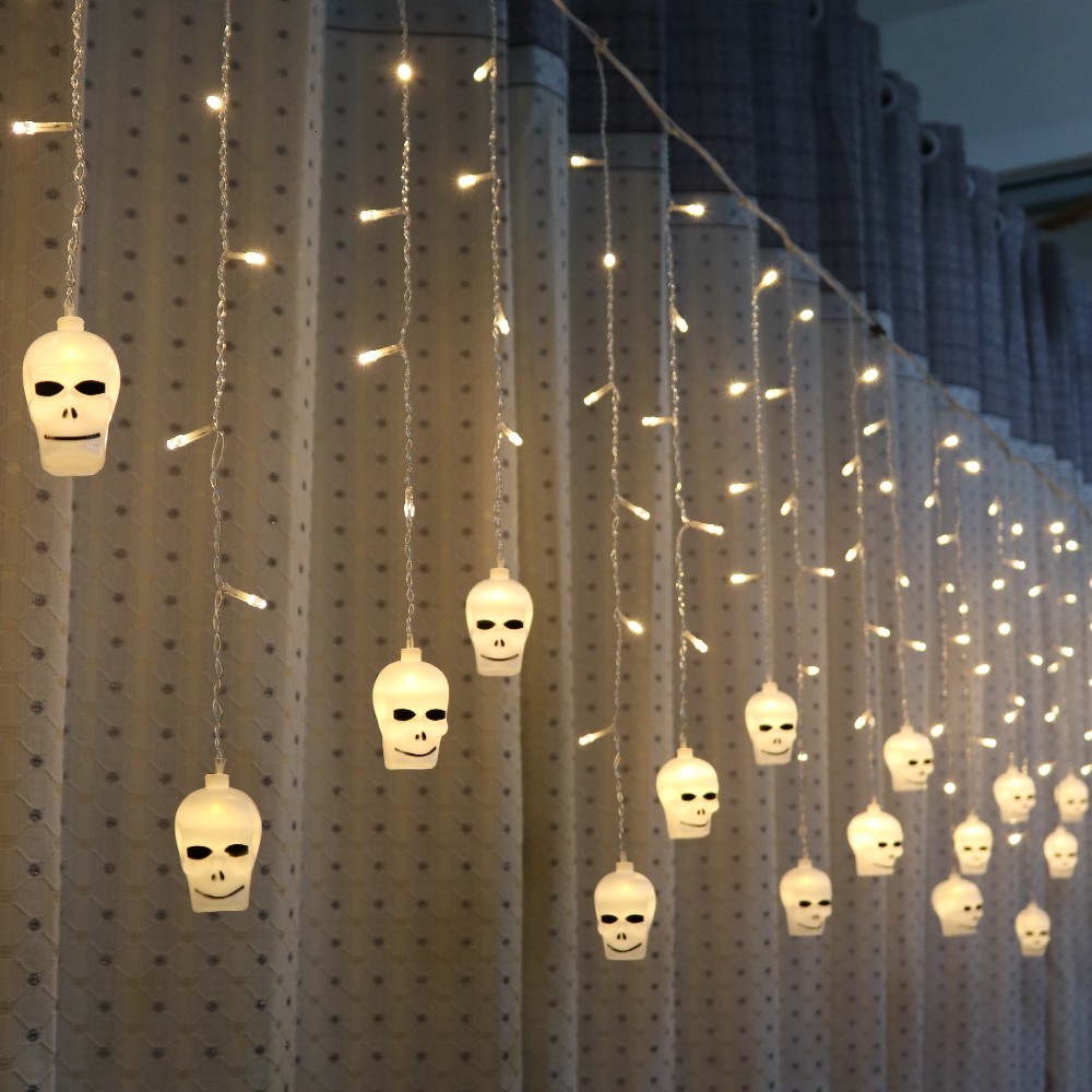 

2021 New 3.5m 96 Halloween Curtain Strings Light Ghost Skull Decorative Lights Fairy Led Garland Outdoor Indoor Decoration Ink7