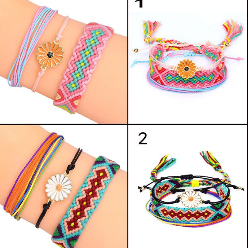 

Charm Bracelets 3pc Fashion Colorful Bracelet Cotton Braided Geometric Hand Rope Nepal Ethnic Style Hand-Woven Friendship