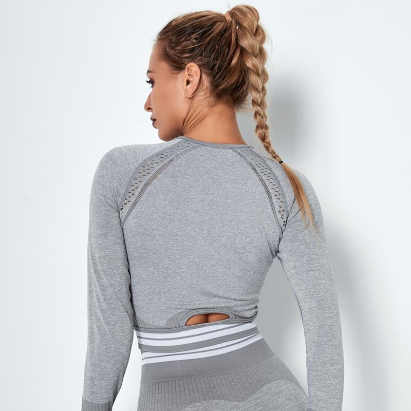 

Yoga Crop Tops Long Sleeve Fitness Yoga Shirt Gym Workout Tops Vital Seamless Sports Shirts With Thumb Hole Sportswear, Light grey