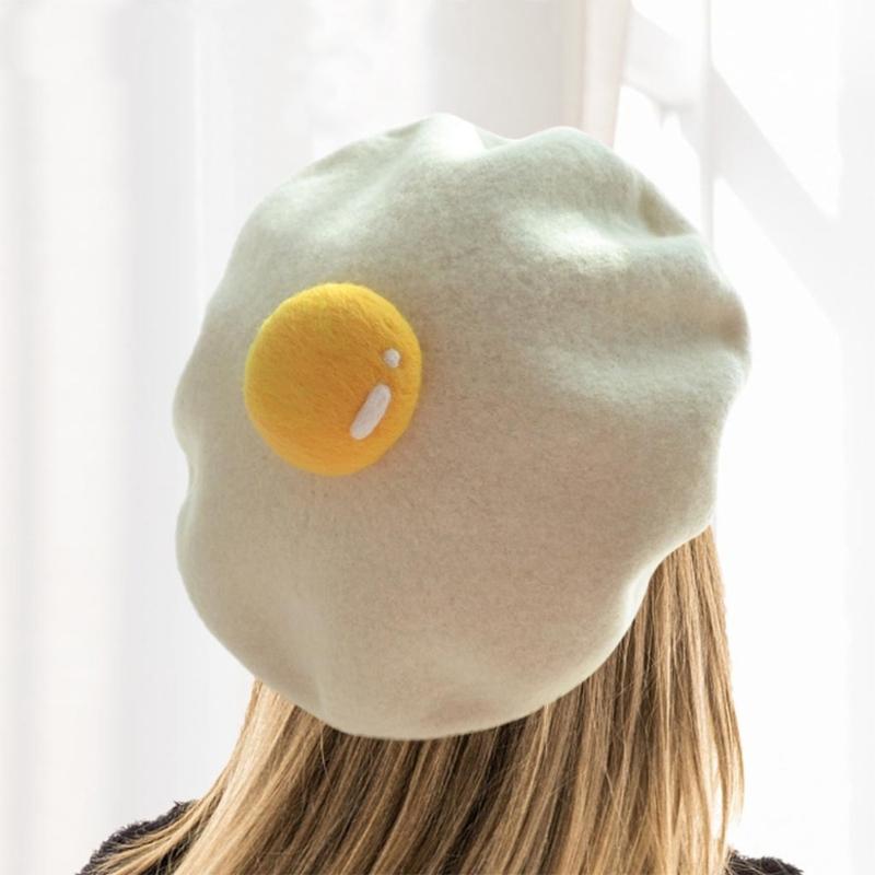 

Women Kids Girls Winter Faux Wool Beret Cap Creative Kawaii Cute Poached Egg Vintage Warm Artist Painter Beanies Hat, Child