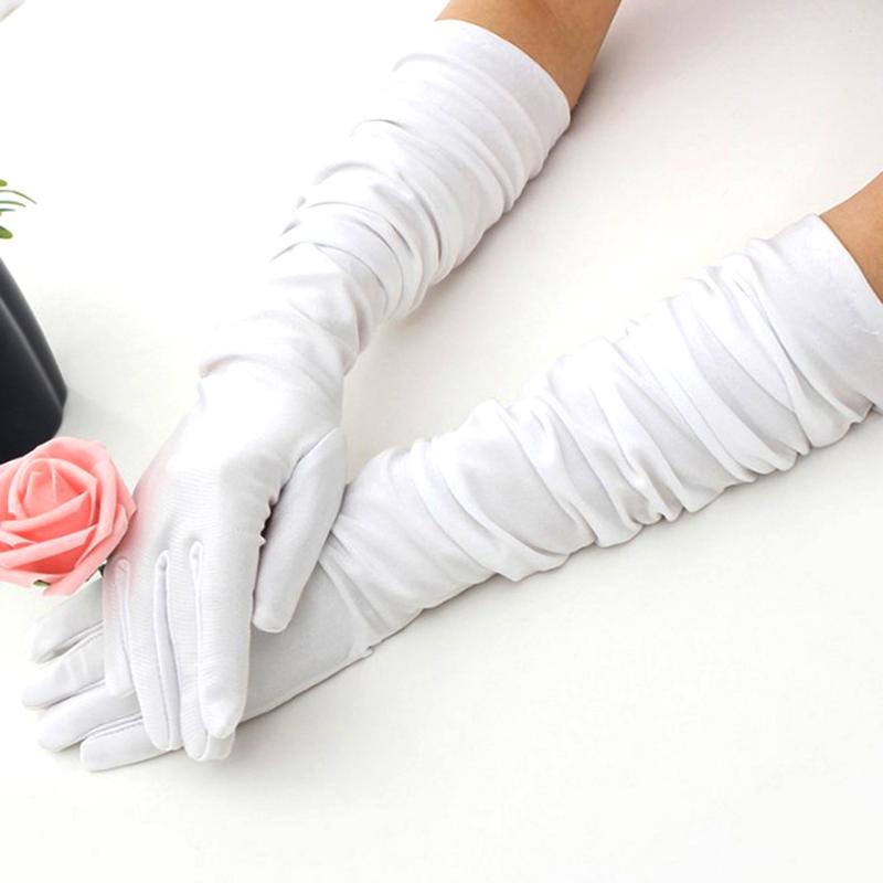 

Five Fingers Gloves Long Solid 2021 Woemn Gentle Chic Adult Stretch Satin Finger Women Costume White Gray Sunscreen