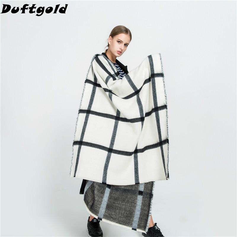 

Scarves Autumn Winter Fashion Large Scarf Women White Black Plaid Ladies 200*80cm Long Big Shawl Duftgold