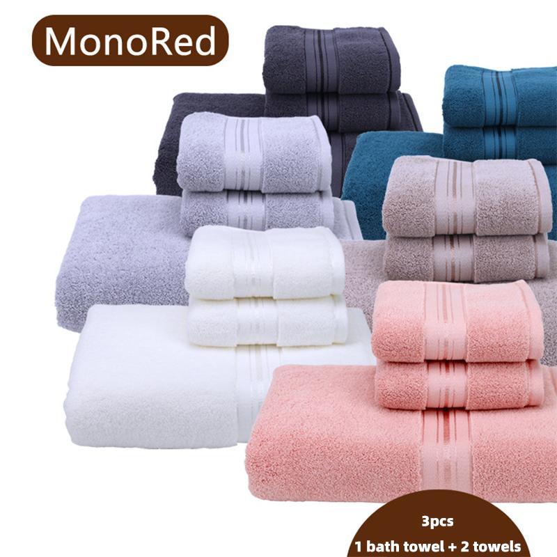 

Cotton Towel Set for Adults 2 Face Hand Towel 1 Bath Bathroom Solid Color Blue White Terry Washcloth Travel Sports Towels
