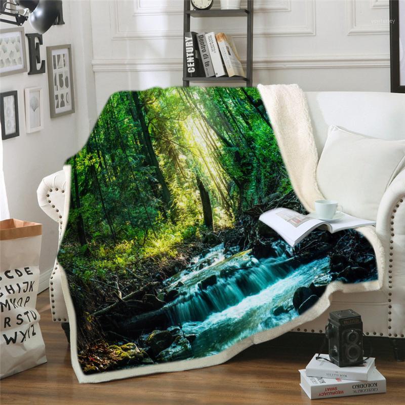 

Tropical Rain Forest Leaf Funny Character Blanket 3D Print Sherpa Blanket on Bed Home Textiles Dreamlike Style1