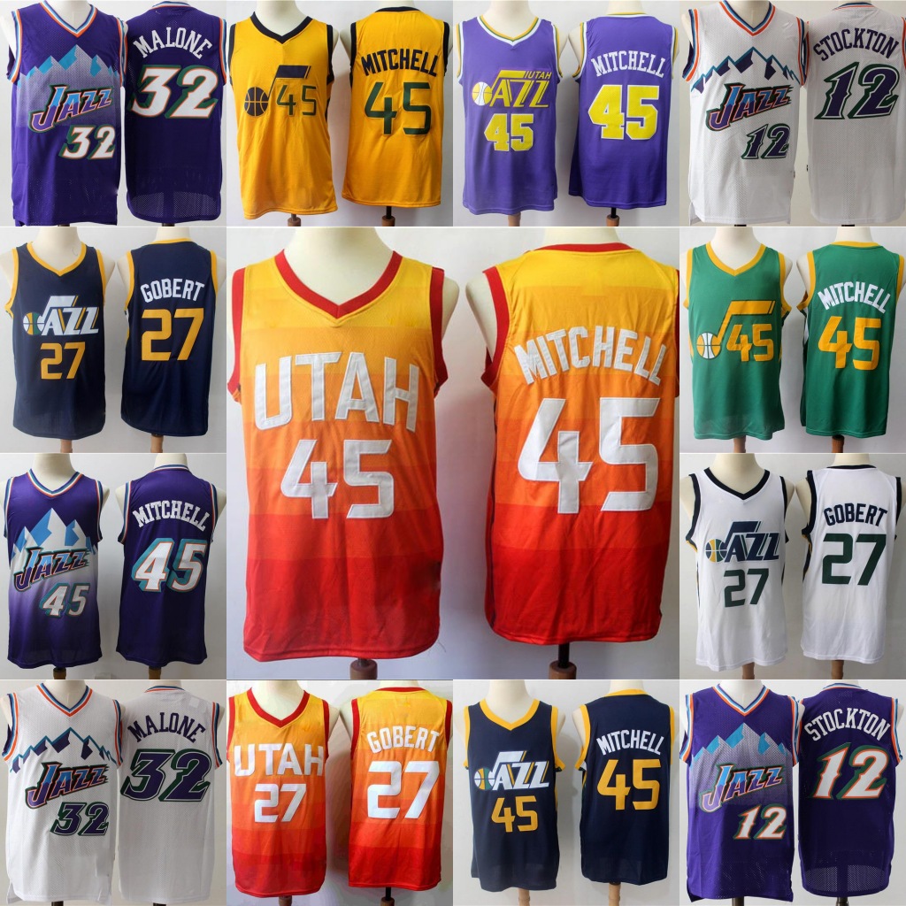 

Karl Malone Utah Jazz Men John Stockton Rudy Gobert Donovan Mitchell NBA Swingman Basketball Jersey, Black