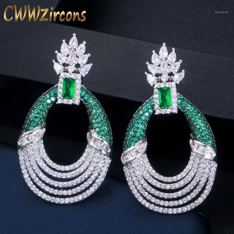 

Dangle & Chandelier CWWZircons Elegant Design Micro Pave Cubic Zirconia Stone Geometric Round Drop Green Earrings Women Wedding Brides Jewel