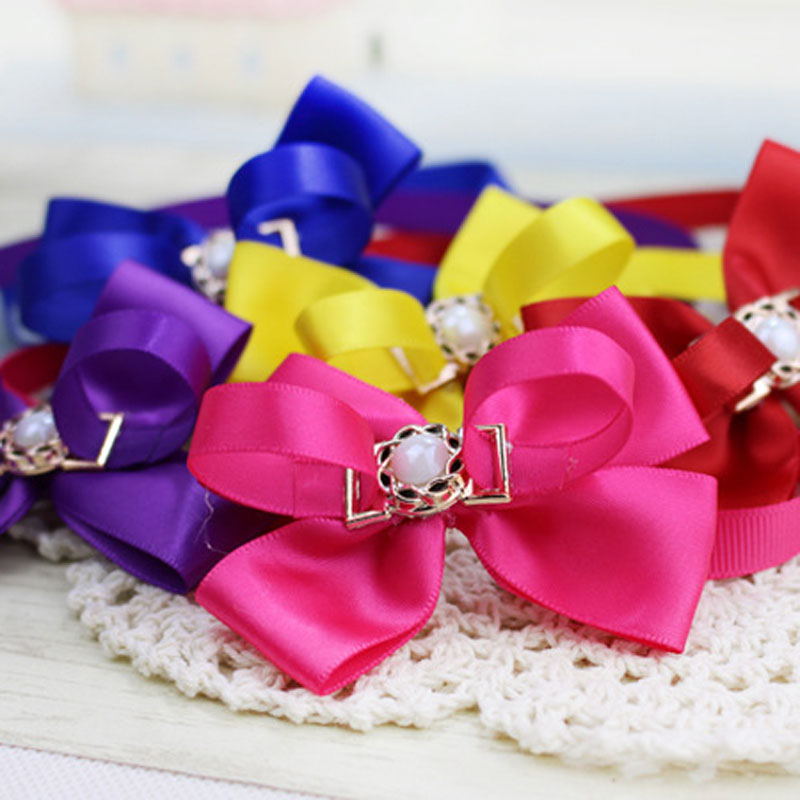 

New Fashion Pearl Ribbon Collars Bow Tie For Small Dogs Adjustable Puppy Cat Pet Grooming Accessories