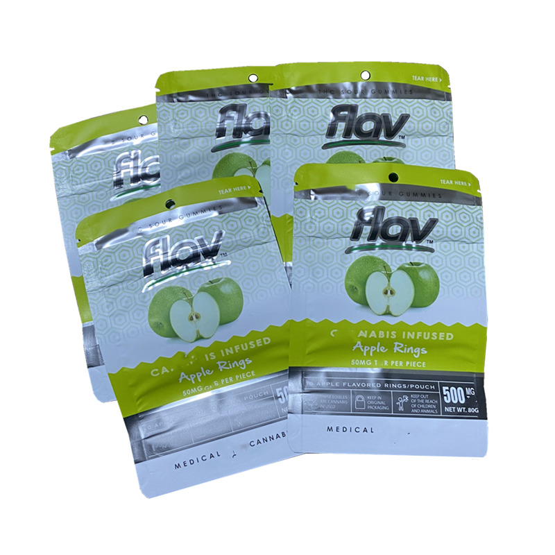 

500mg apple rings flav packing bags sour gummies 80g 10 flavored pouch edibles packs package packaging mylar bag child proof wholesale