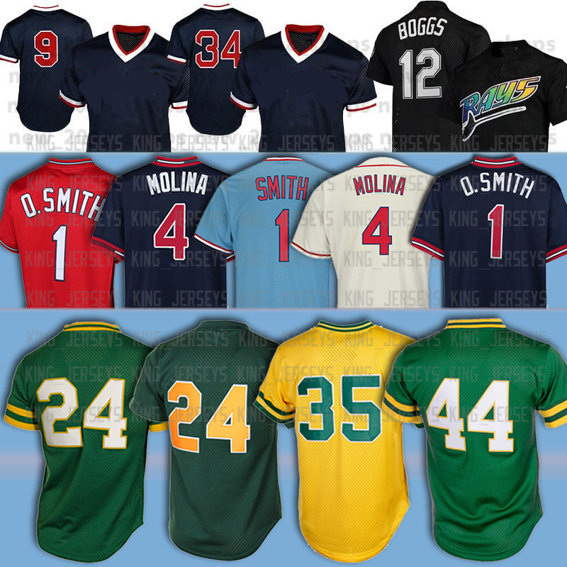 

24 Rickey Henderson 44 Reggie Jackson 4 Yadier Molina Ozzie Smith 12 Wade Boggs 9 Ted Williams 34 David Ortiz Retro Baseball Jerseys, Men(yu dong jia)