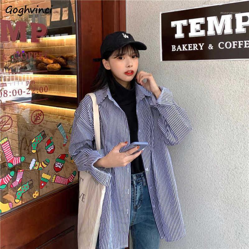 

Shirts Women Spring Striped Single Breasted Long Sleeve Oversize Loose Korean Trendy Casual Chic Womens Outwears Thin All-match1, Black