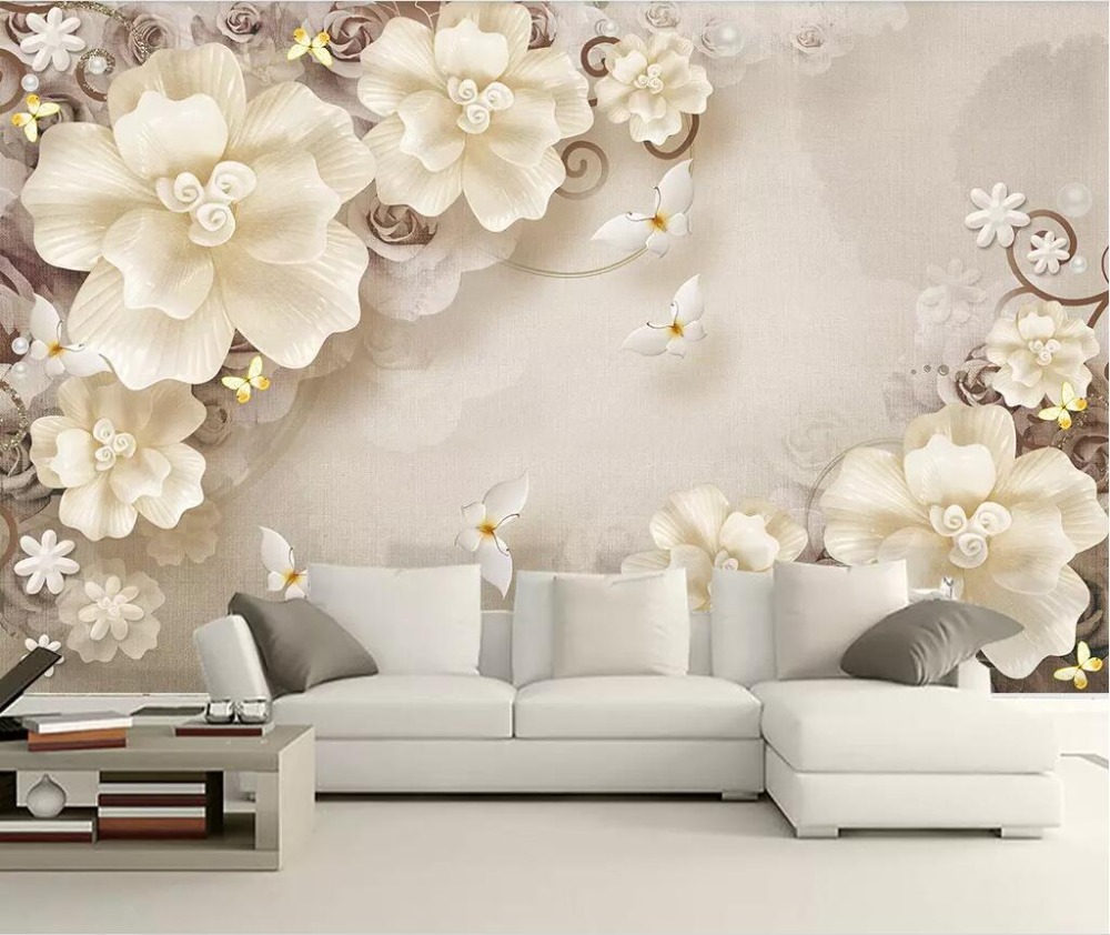 

Custom wallpaper 3D stereo mural embossed rose pearl vintage jewelry sofa background wall paper papel de parede, Gold