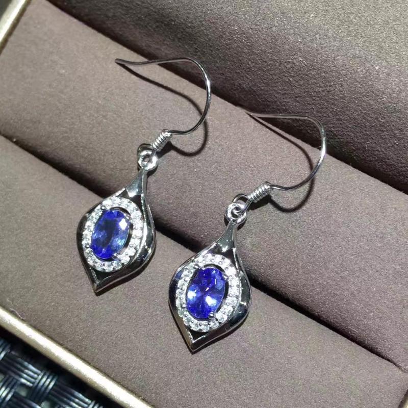 

Female Party Jewelry New 100% Natural and real Tanzanite Earring 925 sterling silver Fine jewelry