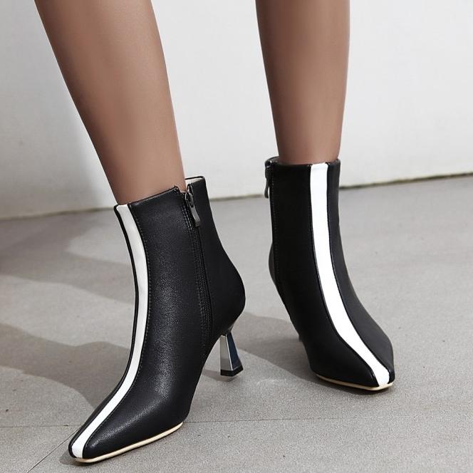 

Contrast Color Ladies Fashion Square Toe Crystal Heel Ankle Boots Big Size 43 Women Winter Boots, Beige