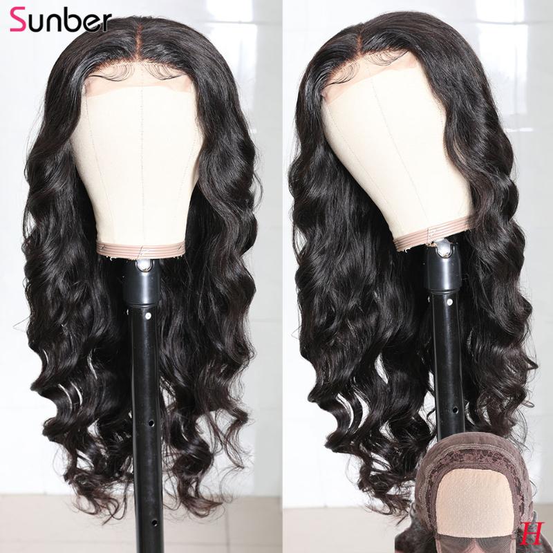 

NEW Body Wave Fake Scalp Lace Part Human Hair Wig 150% density 4x1 Hand Tied Pre-plucked Peruvian Lace Wig Sunber, Natural color