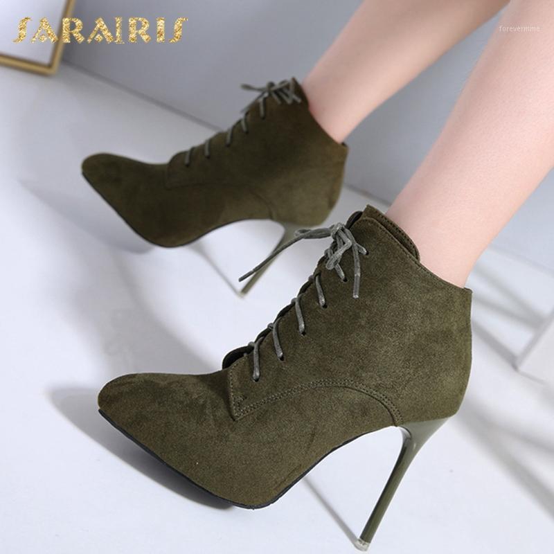 

Sarairis 2020 New Arrivals Lace Up Ankle Boots Woman Shoes Sexy Thin High Heels Zip Up Party Fetish Shoes Ladies Boots Female1, Black