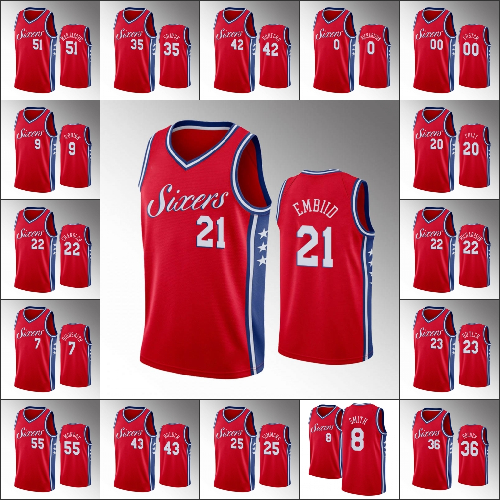 

Philadelphia 76ers Men Ben Simmons Joel Embiid Josh Richardson Tobias Harris Statement NBA Red Custom Jersey, Black