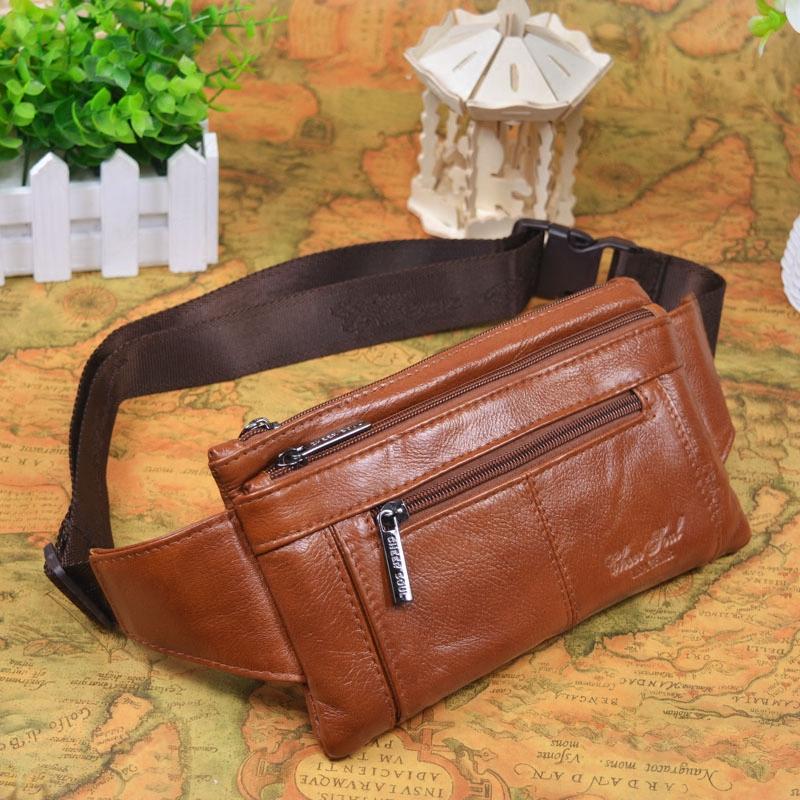 

CHEER SOUL Genuine Leather Men Fanny Pack Casual Men's Belt Waist Bag Phone Bags For Man Travel Phone Pouch Male Chest Packs, Black