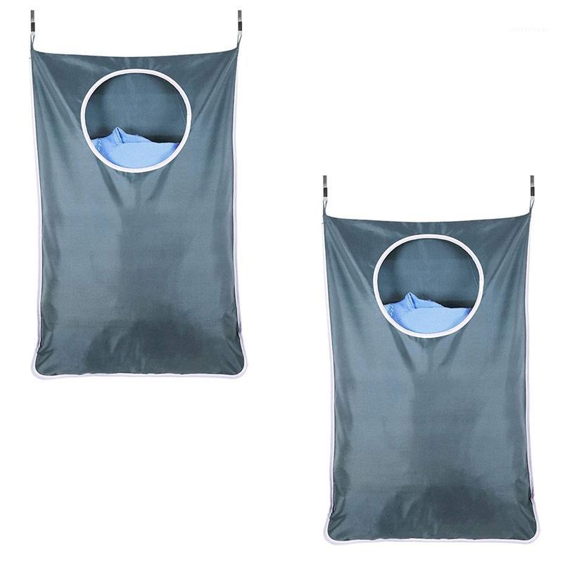 

2 Pcs Hanging Laundry Hamper Bag,Over the Door High Capacity Laundry Hamper,for Holding Clothes&Saving Space1, Gray