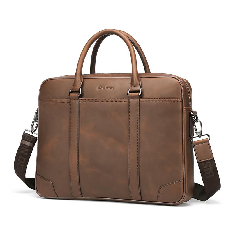

Briefcases Bison Denim Vintage Cowhide Briefcase Male Handbag Brand 14 Inches Laptop Business Bag Men Genuine Leather Messenger Travel, Brown