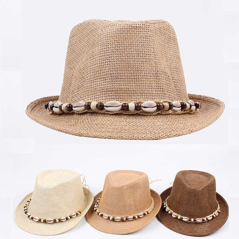 

2020 New Summer Straw Hats Women Men Classic Sun hats Vintage Beach Panama Chapeu Feminino Fedoras Jazz Hat1