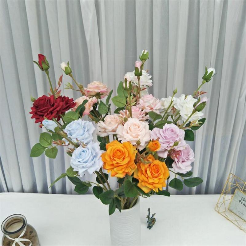 

10Pcs Fake Single Stem Cabbage Roses 25.2" Length Simulation Western Rose for Wedding Home Decorative Artificial Flowers, Blue